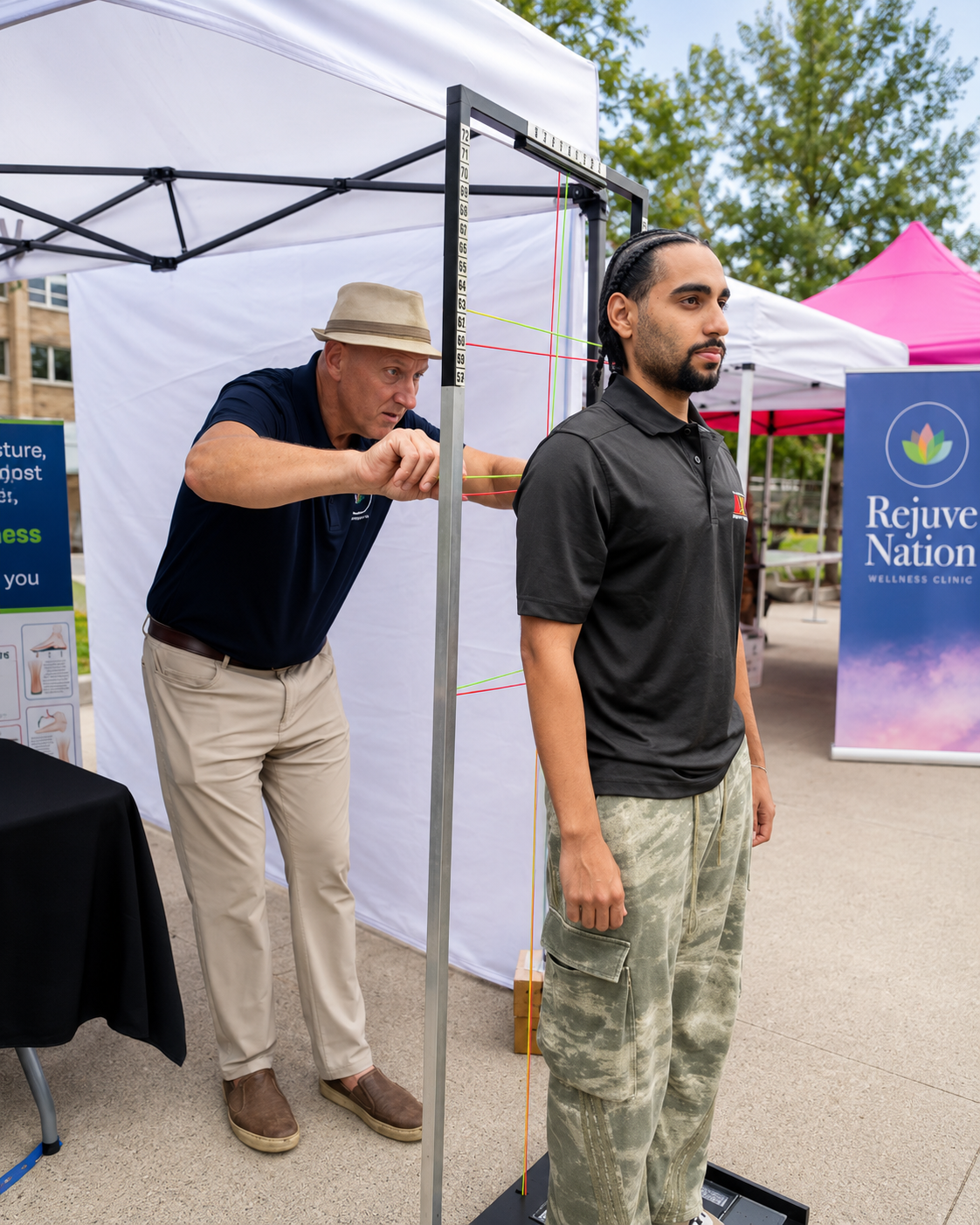 Dr. Paul offering a free outdoor posture screening in Kingston